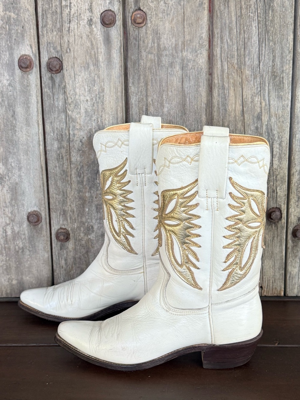Vintage 1950's Frye Classic Women’s Cowboy Boots With Gold Thunderbird Adornment - Picture 2 of 7